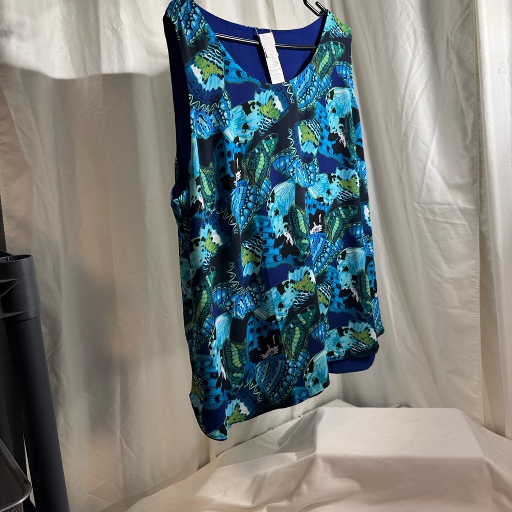 Chico's Vibrant Blue and Green Butterfly Top - Picture 8 of 8